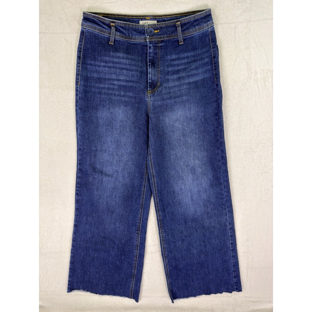 OAT New York Jeans Womens 10/30 Blue Dark Wash High Rise Wide Leg Raw Hem‎